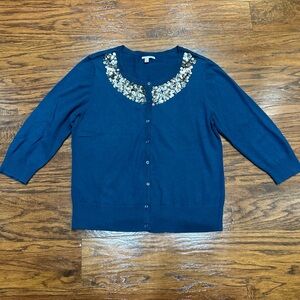 Halogen Women’s Button Up Cardigan Sweater Sequins 3/4 Sleeves